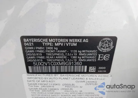 2021 BMW X4 xDrive30I from USA, damaged, VIN 5UX2V1C0XM9G91360